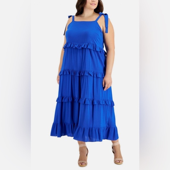 Ivy Street Blue Tiered Maxi Dress Size 2X Ruffled Layered Sleeveless Beach Boho - Picture 10 of 10